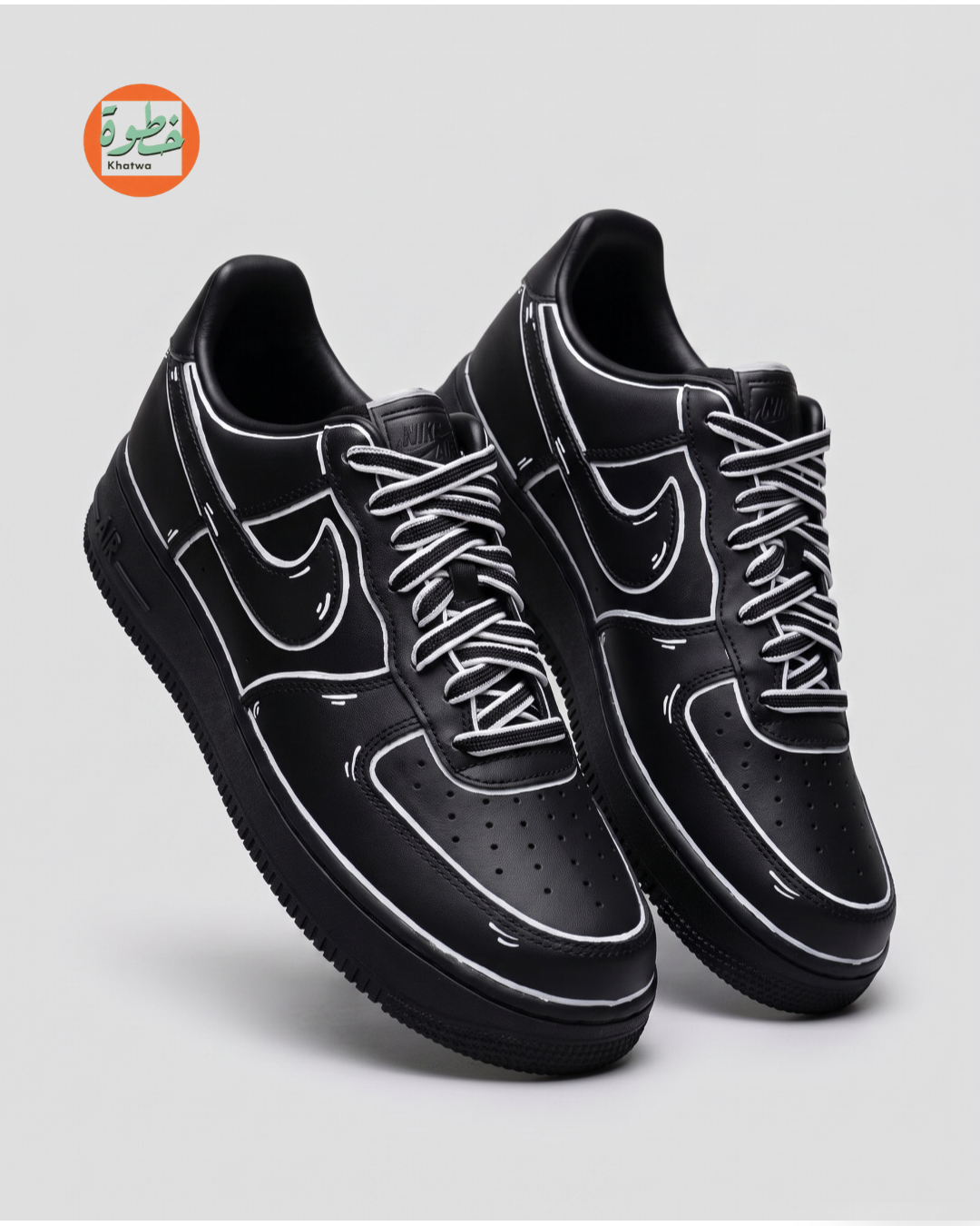 Khatwa Outline – Custom Black Low-Top Sneakers